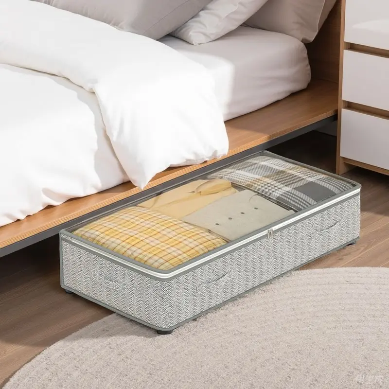 1pc Expandable Under Bed Storage Bag - Bedroom Storage Organizer, Space-Saving Multi-Use Transparent Solution for Clothes, Quilts, Accessories, Moving, Multi-Use Transparent Storage Solutions