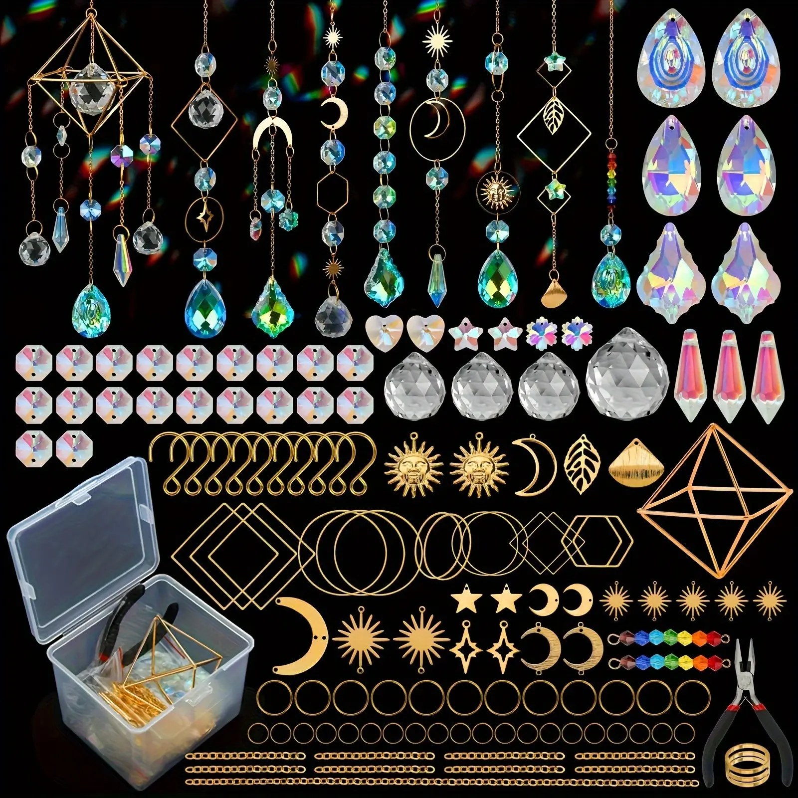 400 Piece DIY Decorative Sunflower Light Catcher Kit, Art Craft Supplies for Adults, Prism Hanging Decoration with Crystal Rainbow Maker, Hanging Room Decor, Prismatic Decor, Decoration Items, Hanging Ornaments