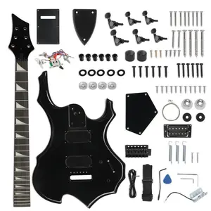 DIY Flame Shaped Style HSH Electric Guitar Kit, Black
