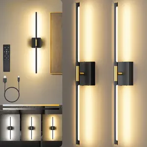【Non-Removable Battery】Battery Operated Wall Lights Set of Two, Non-Removable Battery, 10000mAH Rechargeable Wall Lamps with Remote Control, Dimmable Black Gold LED Wireless Wall Sconces for Bedroom, Living Room, Hallway, Dining Room, 360° Rotate 3CCT
