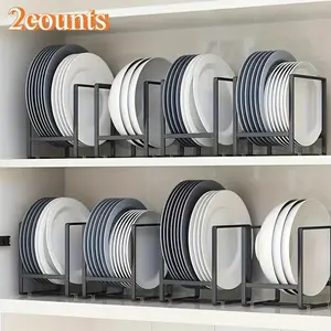 Stainless Steel Dish Rack, 2 Counts/set Space Saving Vertical Plate Holder, Kitchen Organizer for Plates, Cutting Boards, Pot Lids, Countertop Dish Rack
