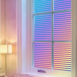 Rainbow Window Privacy Roll (44.5x100cm), Colorful Frosted Striped Heat Insulation, Static Cling No Glue, UV Protection, Easy Remove Window Privacy Films