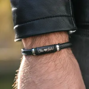 AS124 Personalized Men's Bracelet with Cord Fathers Day Gifts For Him Kid Dad Boyfriend Anniversary Gift