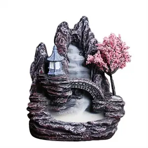 High Mountain Flowing Waterfall Backflow Incense Burner Home Fragrance Diffuser Incense Burner Decoration,E