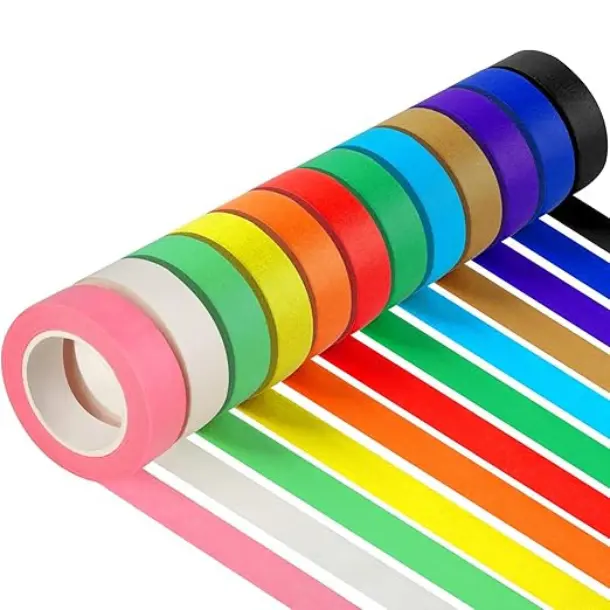 [New Deal] 12PCS Colored Masking Tape, Kids Art Supplies, DIY Craft Tape, Colored Tape Rolls, Colored Painters Tape, 1.7cm x 12m (2/3In x 13Yards), Kid-Friendly Arts, Long-Lasting Roll