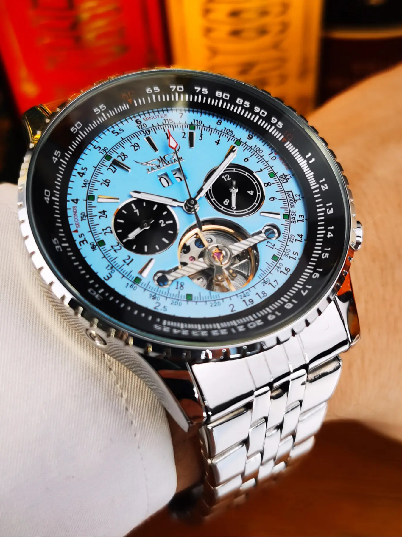 1pc Men's Sports Multifunctional Automatic Mechanical Watch, Luminous Hands, Stainless Steel Strap, Business Casual Wristwatch, Mens Mechanical Watch, Gift Box Included