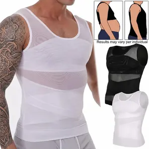 Men's Slim Fit Body Shaping Undershirt for Everyday Wear – with Back Support Design#Men’s athletic tank top
