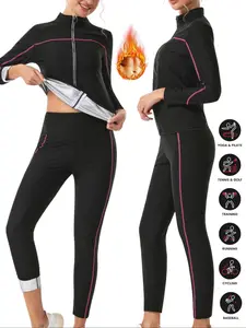 Women's Sportswear Set, Long Sleeve Zipper Jacket and Pants, Sweat Enhancing Yoga Activewear, Sauna Suit, Fitness Wear, Gym Workout Clothes, High Neck Design, Tracksuit Sets, Sweatsuit Sets