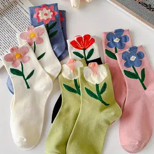 Women's 5-Pair Assorted Sock Set - Breathable Mid-Calf Soft Hosiery with Cartoon Floral Candy Prints, Harajuku Style Lightweight Material for Casual Outings, Dates