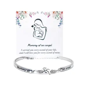 Letter & Wing Design Cuff Bracelet Angel Bracelet Miscarriage Jewelry Mommy of an Angel Memorial Jewelry Sympathy Gift for Women Mom