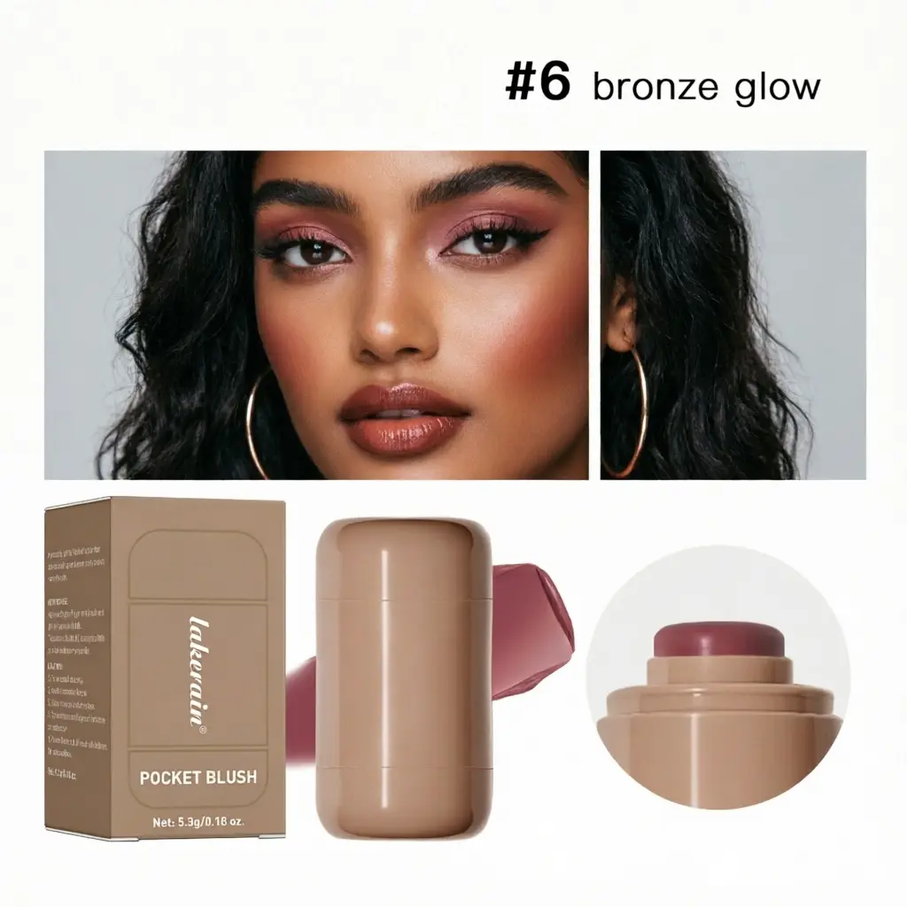 Waterproof Bronze Glow Cheek Stick Blush #6 - Creamy Radiant Bronzy Blush Compact, Long-Lasting Pigmented Tint, Buildable Multi-Use Makeup - Ideal Mother's Day Gift, Glow Blush