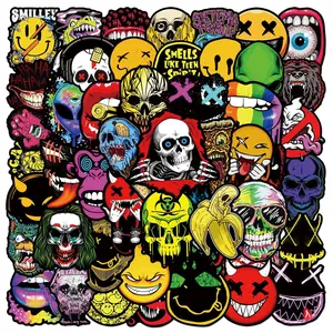 50pcs Halloween Horror Face Stickers, Perfect for Scrapbooks Journals Laptops Water Bottles Cars, Positive Message Gift Design, Car Decals, Bumper Sticker