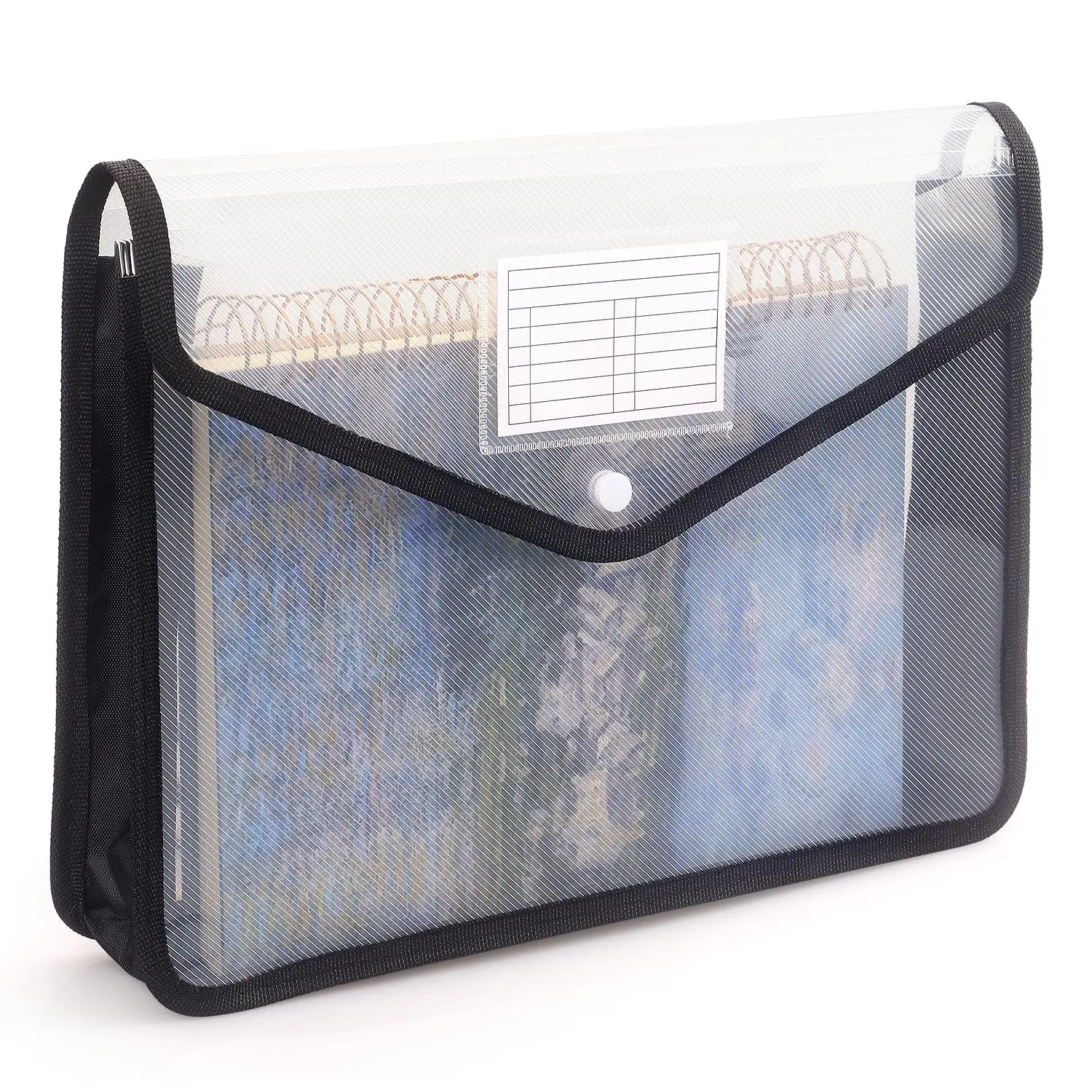 Black Plastic Expanding File Folder - Plastic Envelope, Protective Office Stationery Accessory with Transparent Snap-Closure, No Dividers, Large Capacity, Fits Letter/A4 Size, Plastic Envelope Folders, Protective Folder Folders
