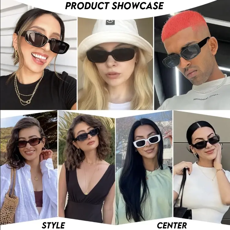 Y2K Rectangle Sunglasses for Women Men, Trendy Retro 90s 
