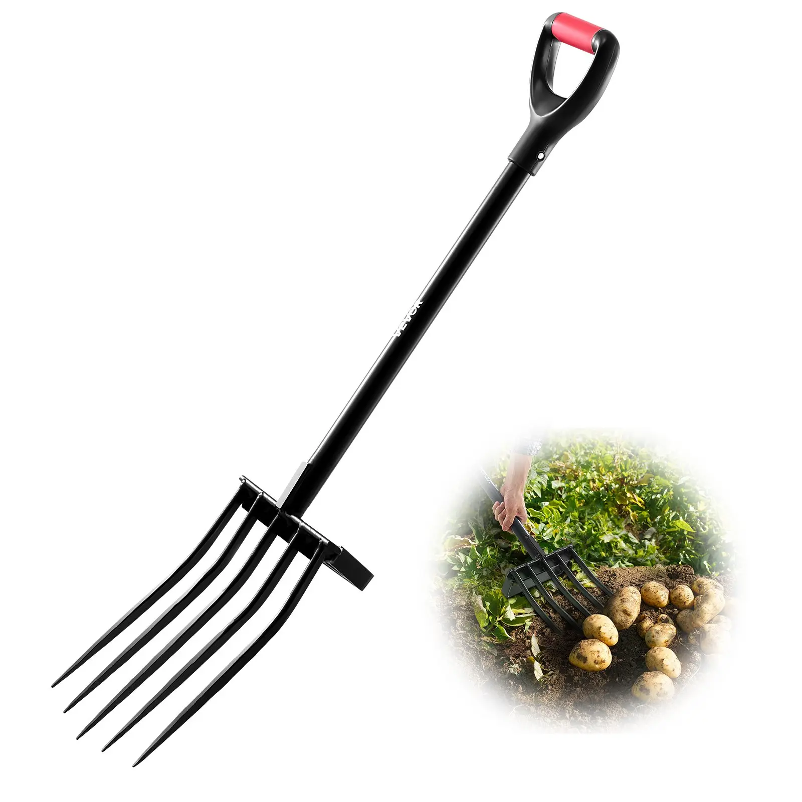 【Summerfinds】VEVOR 5-Tine-Steel Heads Garden Fork, 41 in Heavy Duty Forged Steel Digging Fork with Ergonomic Design Y Grip Handle, 6.9 lbs Metal Handle Tool for Aeration, Composting, Transplanting