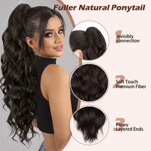 Nokoari 28 Inch Long Water Wave Curly Claw Clip Ponytail Synthetic Hair Extensions Natural Soft Heat Resistant for Daily Party Wedding Cosplay
