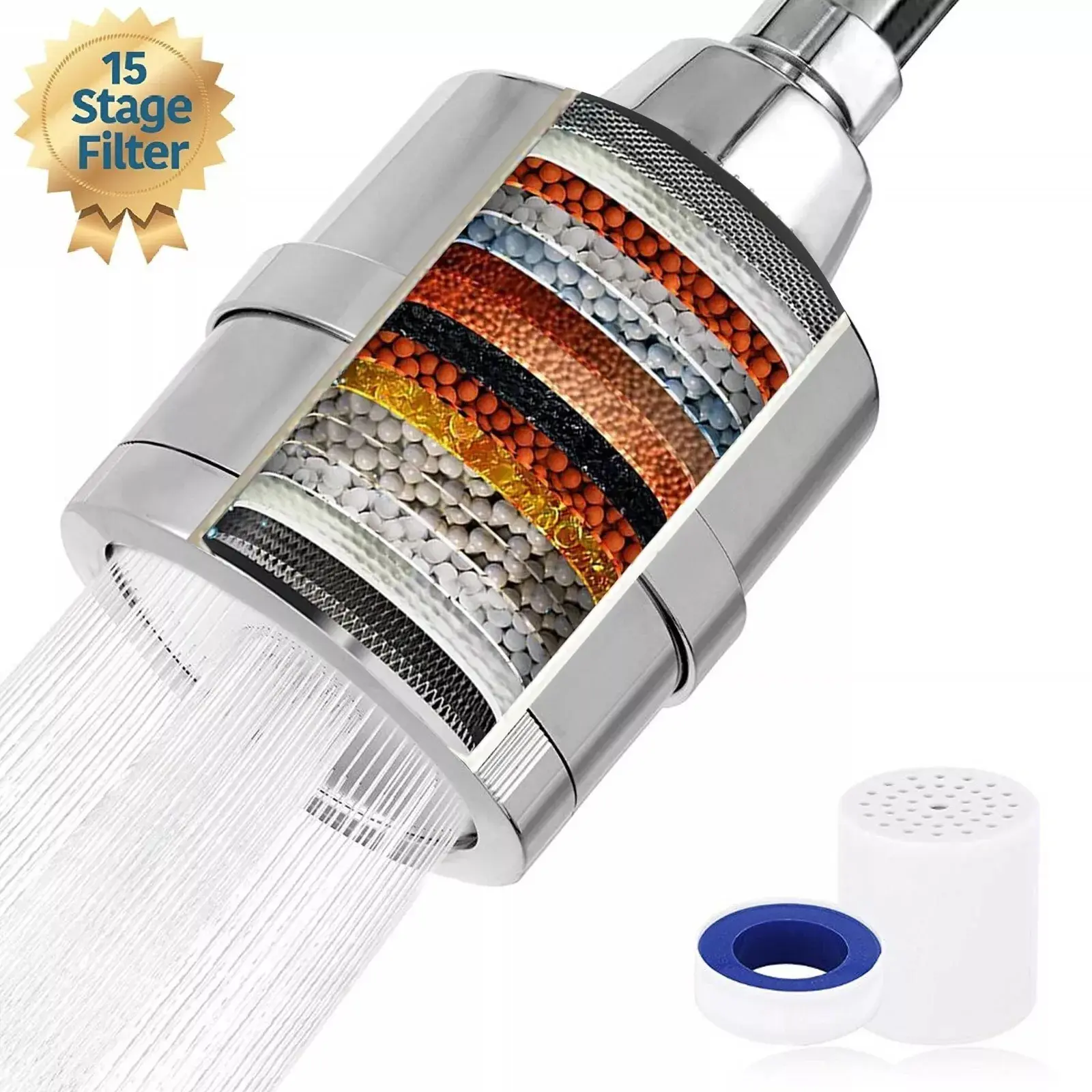 2-in-1 Shower Head 15 Stage Filter Chlorine Hard Water Softener - Versatile Cleaning Solution for Home Use