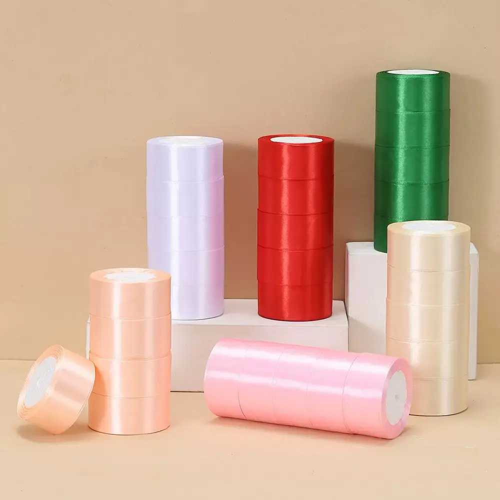 Luxury Silk-Touch Satin Ribbon Spool Set - 12-Color Gradient Palette with Smooth Luster, Classic Decoration for Bridal Crafts, DIY Gift Boxes | Home & Festive Party Supply for Designer Wrap, Couture Trims, Bridal Decoration