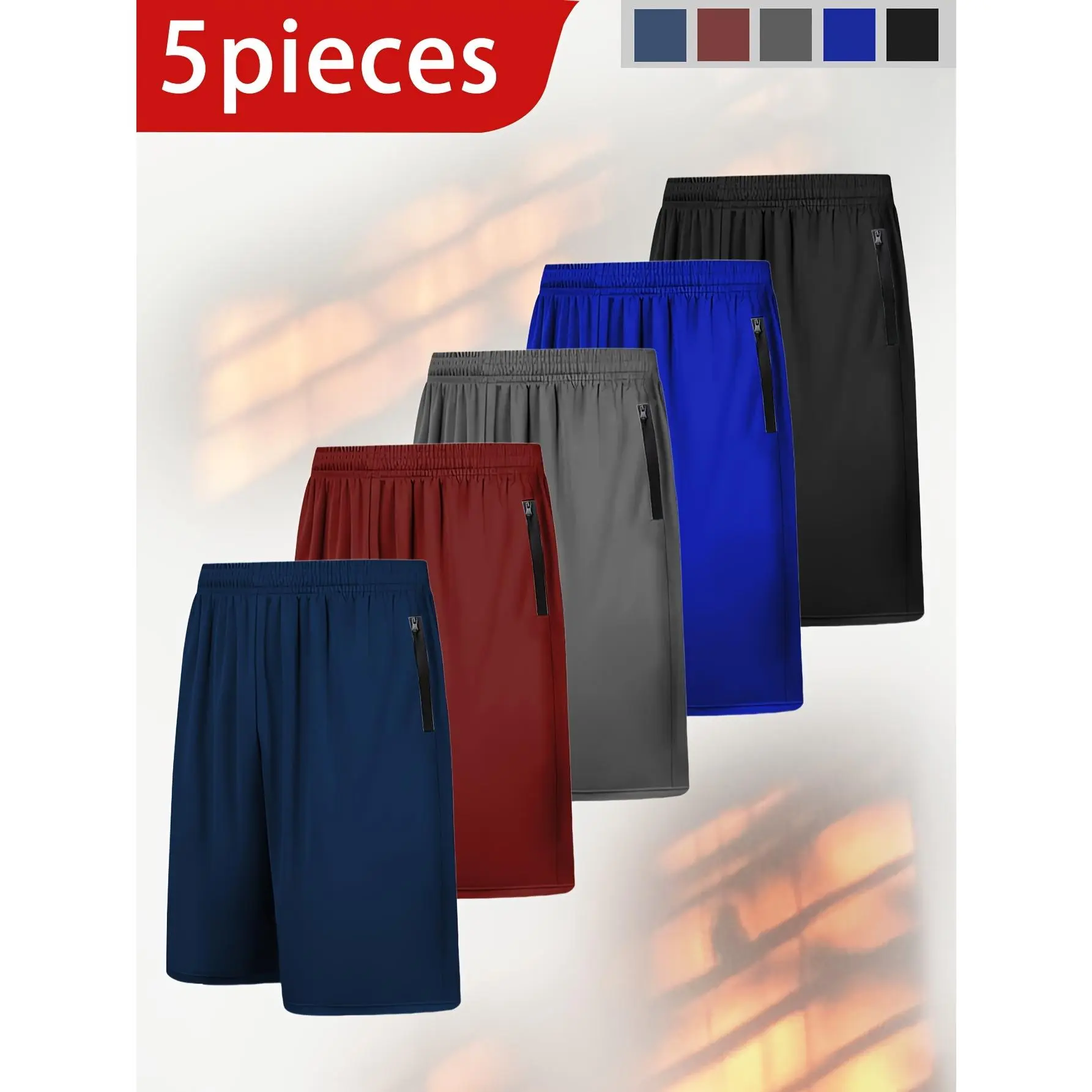 Men's Sports Mesh Shorts WU778583 - 5 Pairs Breathable Quick-Dry with Zipper Pockets for Basketball Football Outdoor Activities White Gray Red Blue Black Casual Sports Shorts summer gym workout training quick-dry comfortable short outdoor fitness wear dra