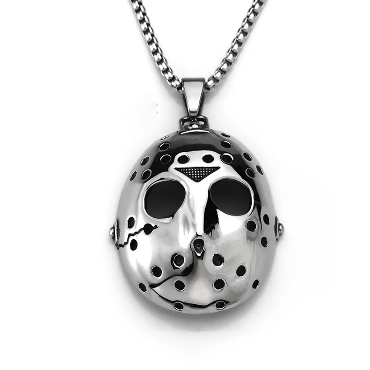 Men's Stainless Steel Mask-Shaped Openwork Pendant Necklace, Dragon Bone Chain Link, Punk Metalhead Style Costume Necklaces, Fashion Cool Accessories for Gifting, Chains, Anonymous Mask Necklaces