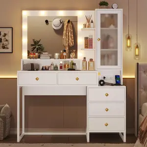 LED Makeup Vanity with 5 Drawers White