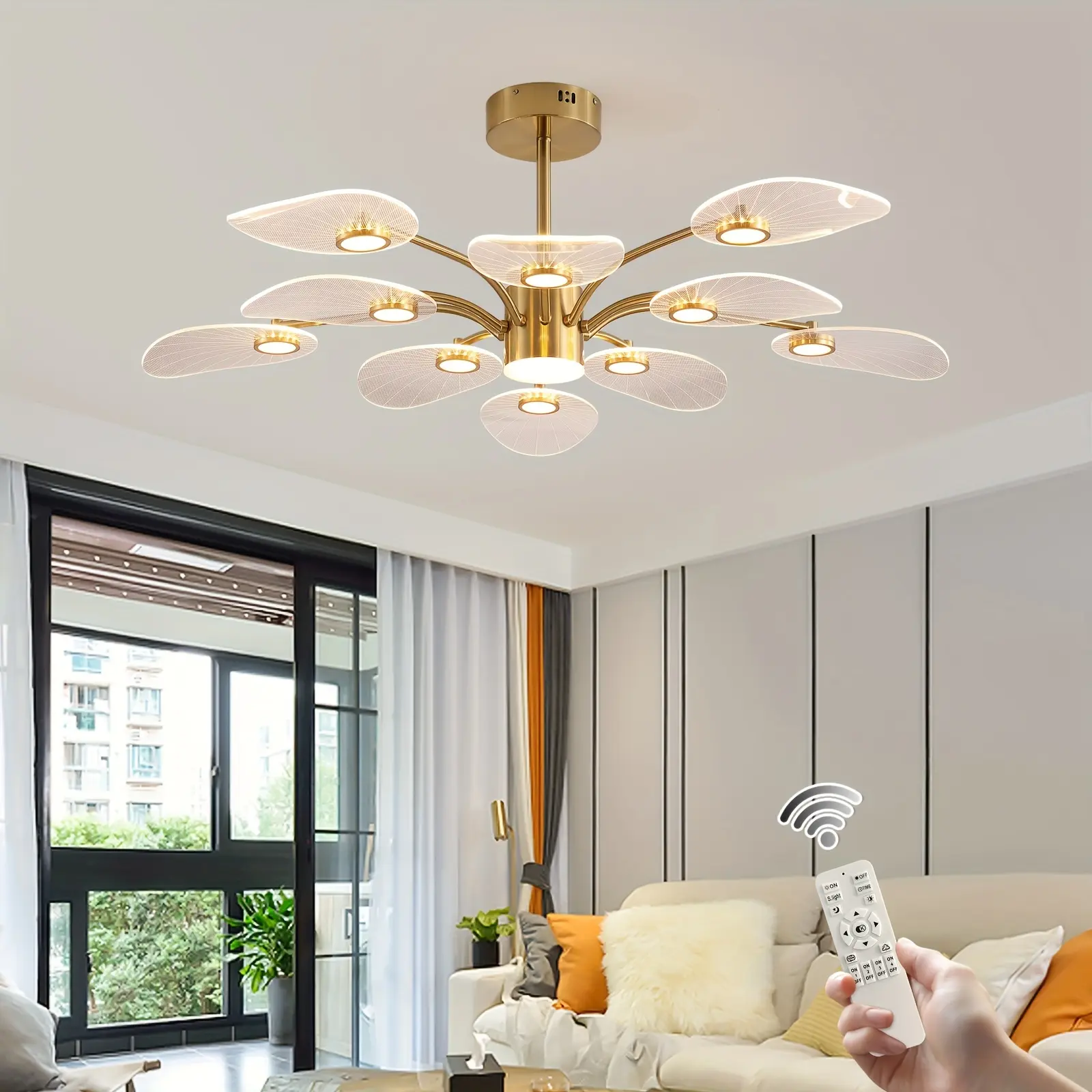 Garwarm Contemporary LED Chandelier - 10-Light Dimmable LED Light Source with Acrylic Lampshade, Electroplating Gold Lampbody, Adjustable Color and Brightness, Easy Installation (Power Off), Decorative Indoor Lighting for Dining Room, Bedroom