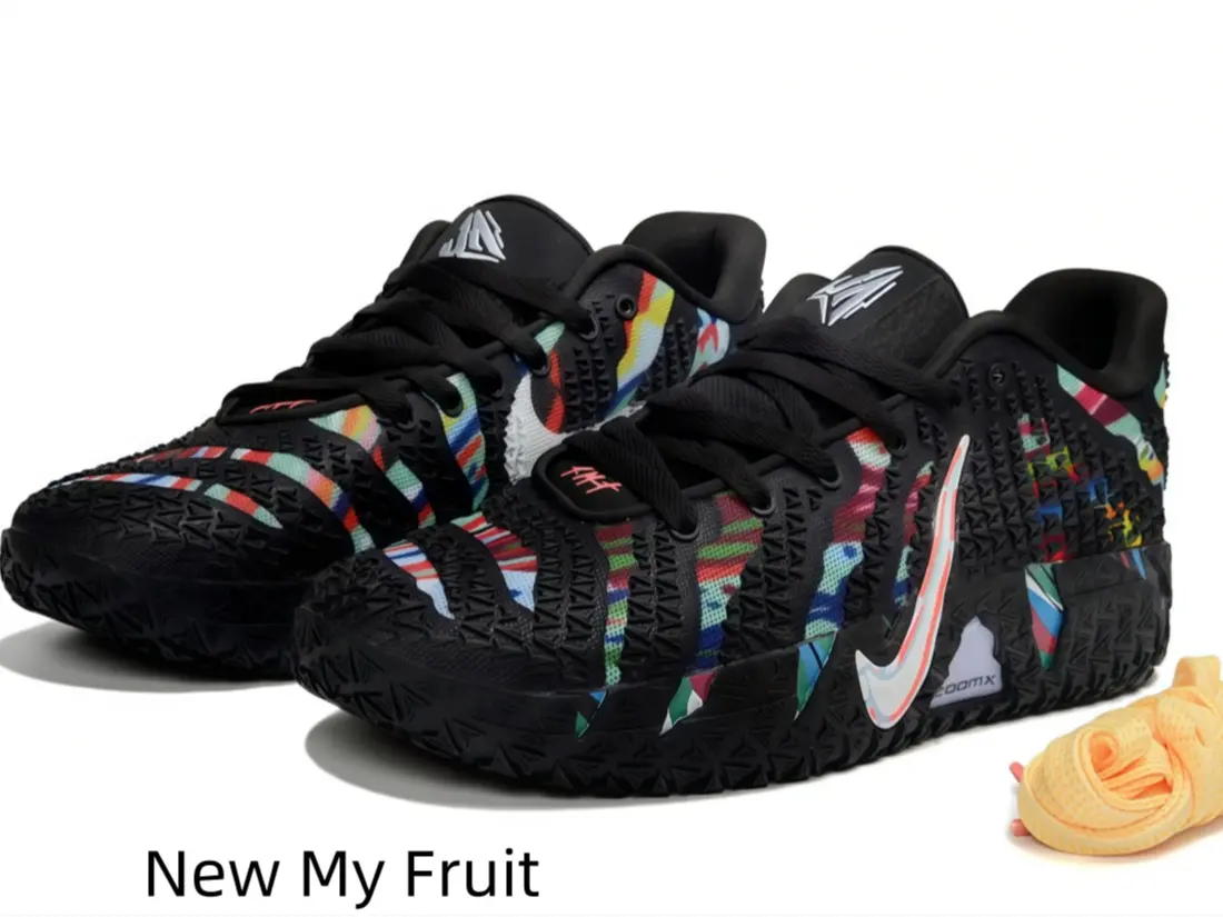 Matte Black Multi-Striped Mesh Basketball Sneakers Full Raised Dot Texture Upper Vibrant Color Graffiti Side Panel Rugged Black Thick Outsole Light Cushion Footwear For Matches & Streetwear