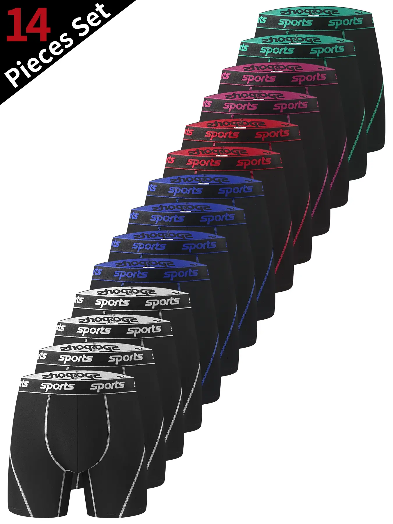 14-Pack Men's Fitted Cut Anti-Ride Up Long Leg Boxer Briefs Plain - Breathable Quick-Dry Fabric with All-Day Comfort | Moisture Wicking Flexible All Season Underwear for Workout & Casual | Multi-Color Assortment Menswear Breathable Undergarments