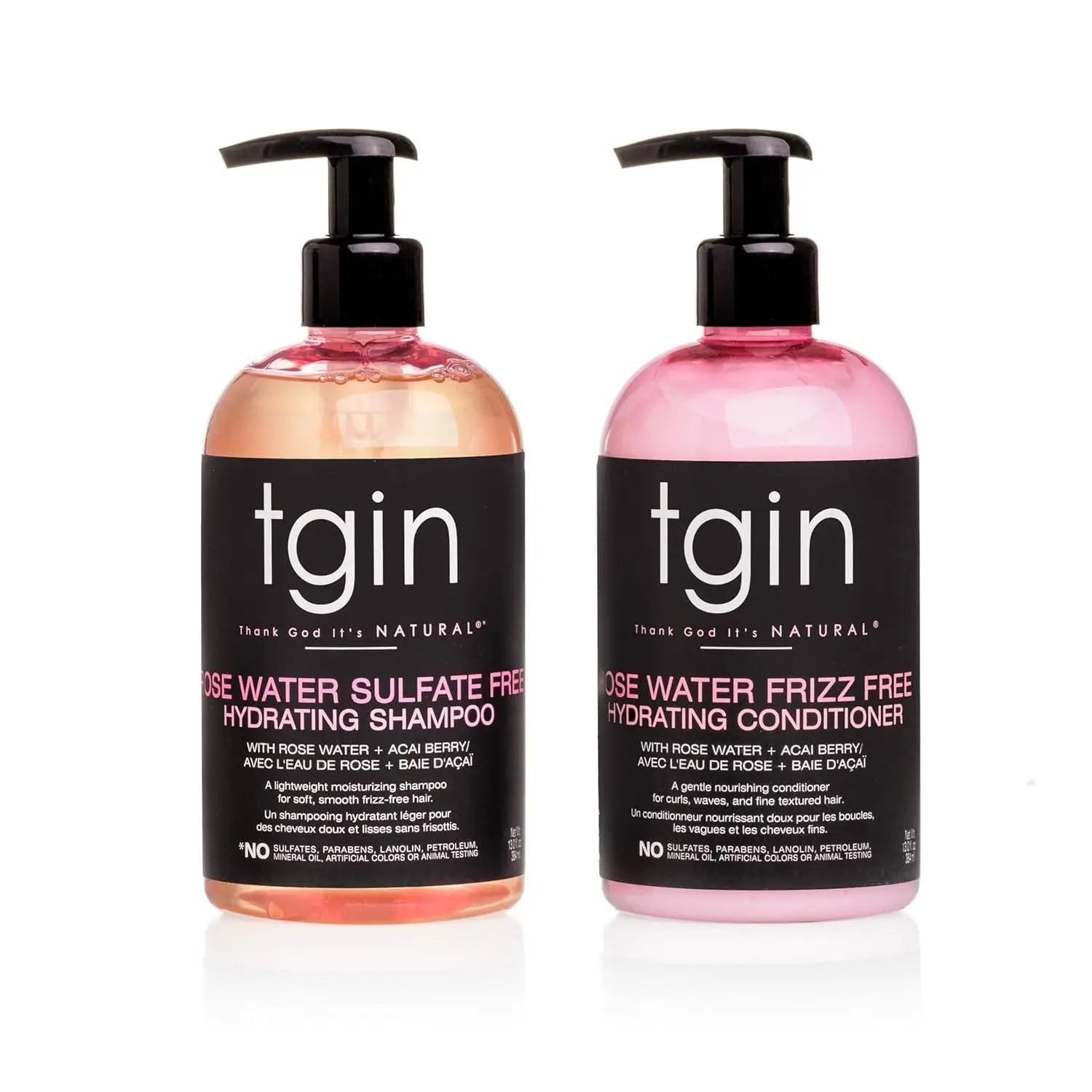 TGIN Rose Water Sulfate-Free Shampoo & Conditioner Bundle - 16Oz Unisex Haircare Set, Cleansing Cleanser & Moisturizing Moisture for Natural Curls, Wavy Hair, Frizz Control, Wash and Go, Curly Hair