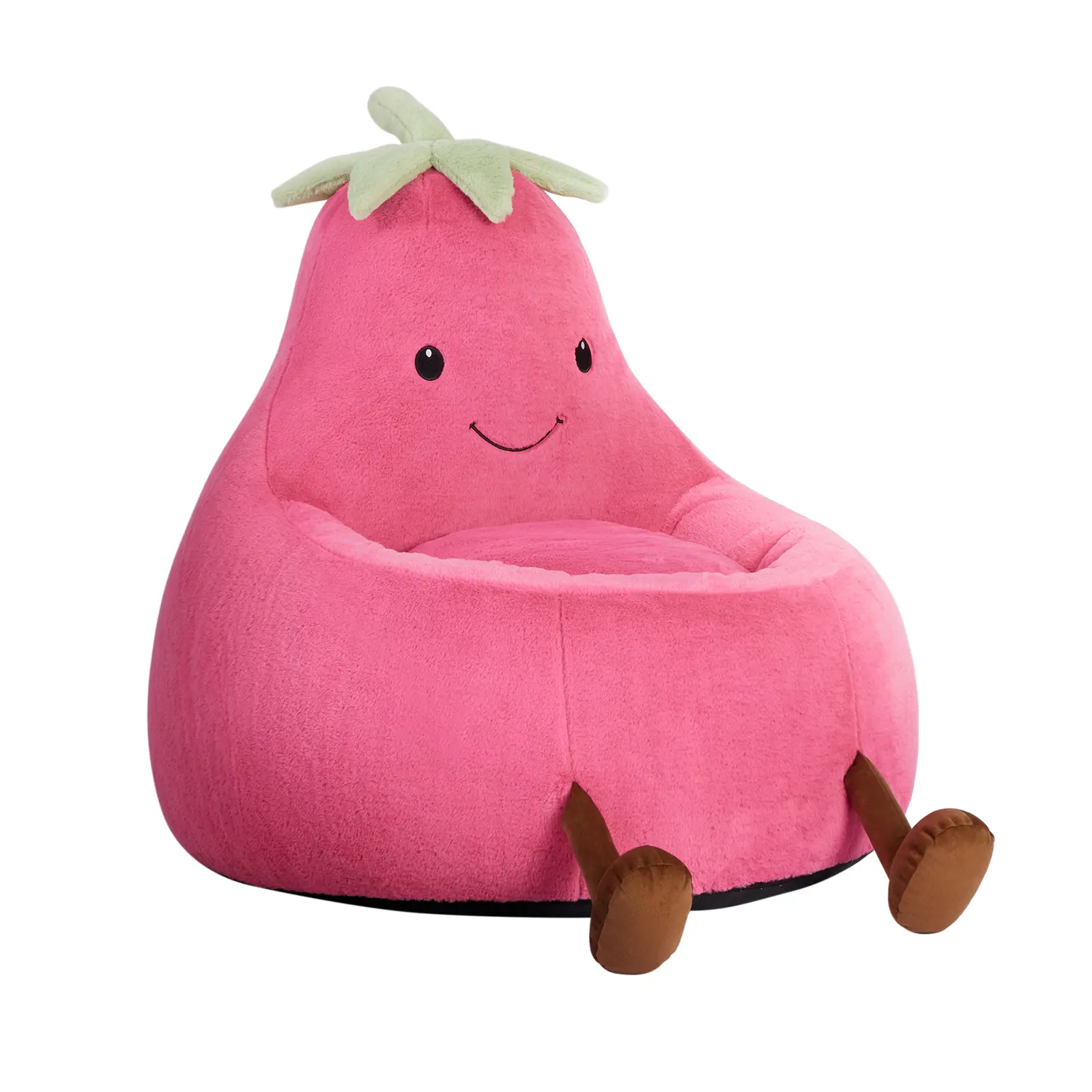 Modern Beanbag Chair for Reading and Gaming, 24-31 Inch Padded Toddler Sofa with High Rebound Memory Foam, Beige-Purple Eggplant Design