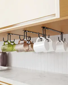 Mug Hooks Under Cabinet 3 Pack, Coffee Cup Hooks for Hanging Under Shelf, Mug Organizer Rack with 12 Hooks for Displaying Mugs, Coffee Cups and Kitchen Utensils
