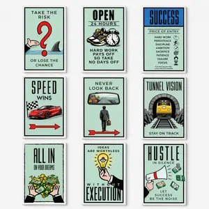 Monopoly Motivational Poster Wall Art  Classic Cartoon Graffiti Canvas Time is Money Poster Home Living Room Office Wall Picture Decor wall set