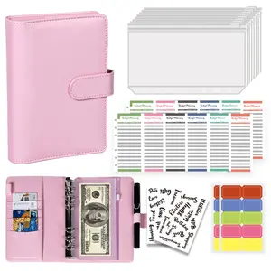 1 Pc A6 Macaron PU Leather Binder Notebook – Creative loose-leaf budget planner with blank refill pages. Compact cash ledger and expense tracker, perfect for daily budgeting, notes and financial planning, Savings Challenge Planner