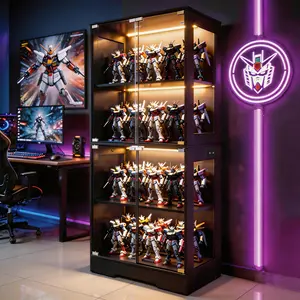 Ceruvia Tempered Glass Display Cabinet 5.5 FT with 3CCT Motion Sensor Light, 4-Tier Curio Case for Collectibles, Storage Woode Shelf with Glass Doors, Bookcase, Showcase, Black/White