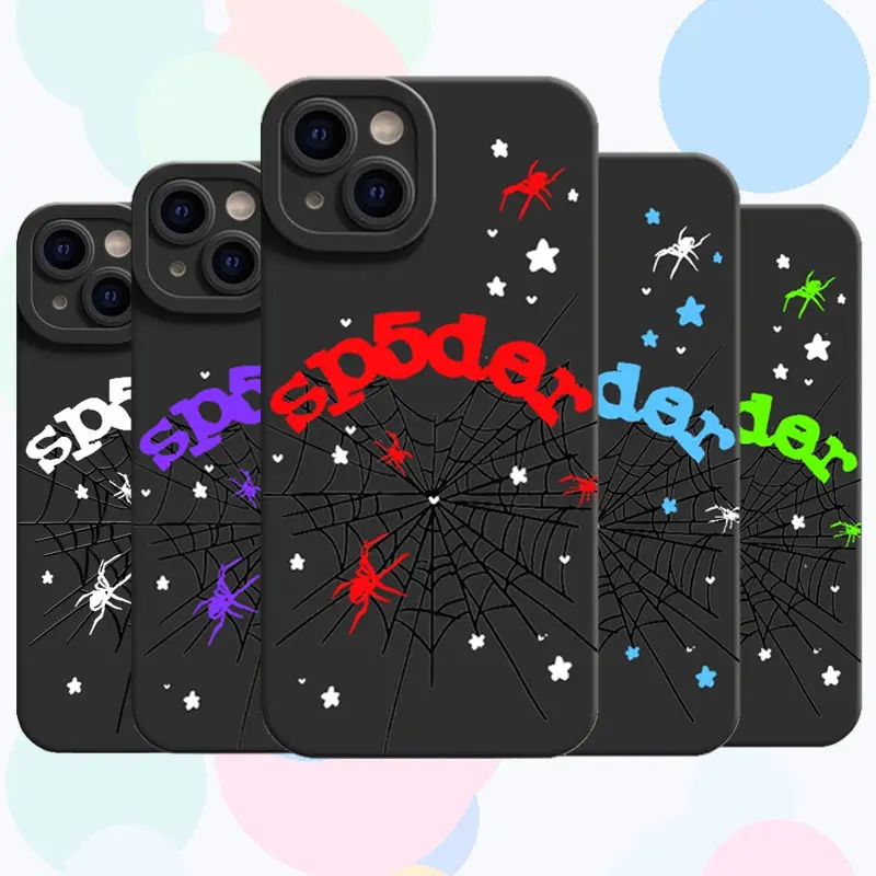 Black Spider Web Soft TPU Cellphone Case, Full Coverage Anti-Drop Protective Casing for iPhone 13,14,15,16,17 Pro Max Series - Handheld Devices Accessories