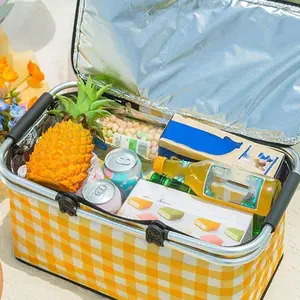Foldable Large Capacity Insulated Picnic Basket, Lightweight Outdoor Camping Handheld Basket, Ideal for Students and Outdoor Meals, Insulated Portable Cooler