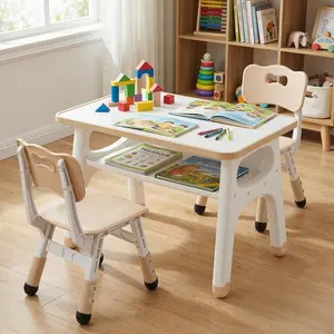 Arlopu Kids Table and 2 Chairs Set, Children Activity Table with Large Built-in Storage, Graffiti Desktop, Adjustable Height Toddler Chair with Anti-Slip Foot Covers for Reading, Drawing, Snack Time				 summerwins