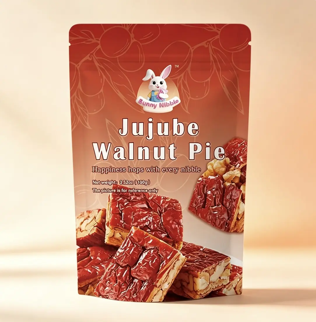 1-Pack Layered Bunny Nibble Jujube Walnut Pie, Red Date & Walnut Fruit Nut Bar, No Artificial Additives, Portable Protein-Rich Healthy Energy Snacks for Adults, Product of China