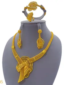 Nigeria Elegant Jewelry Set for Women, 4-Piece Hollow Design Luxurious Appearance Dubai Arabic Style Necklace Bracelet Ring Earring Combo, Party Accessories Gift Wedding Jewelry