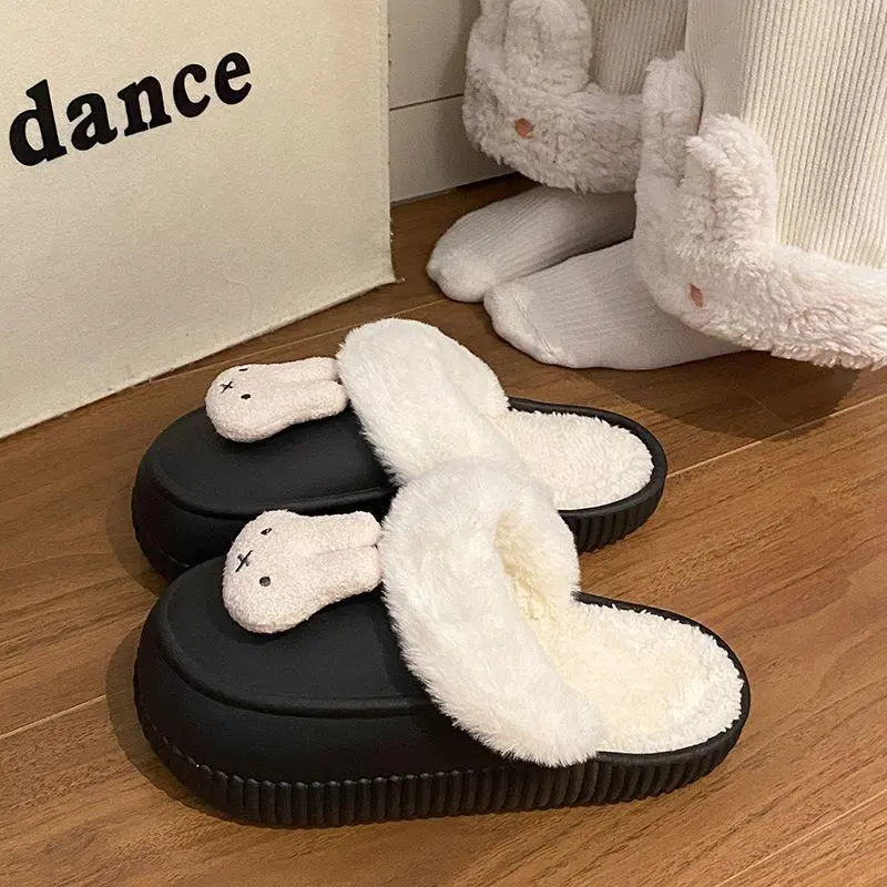 Women's Kawaii Miffy Internet-Famous Cartoon Cotton Home Slippers - Anti-Slip Plush Winter Shoe, Cute Girl's Gift, Footwear