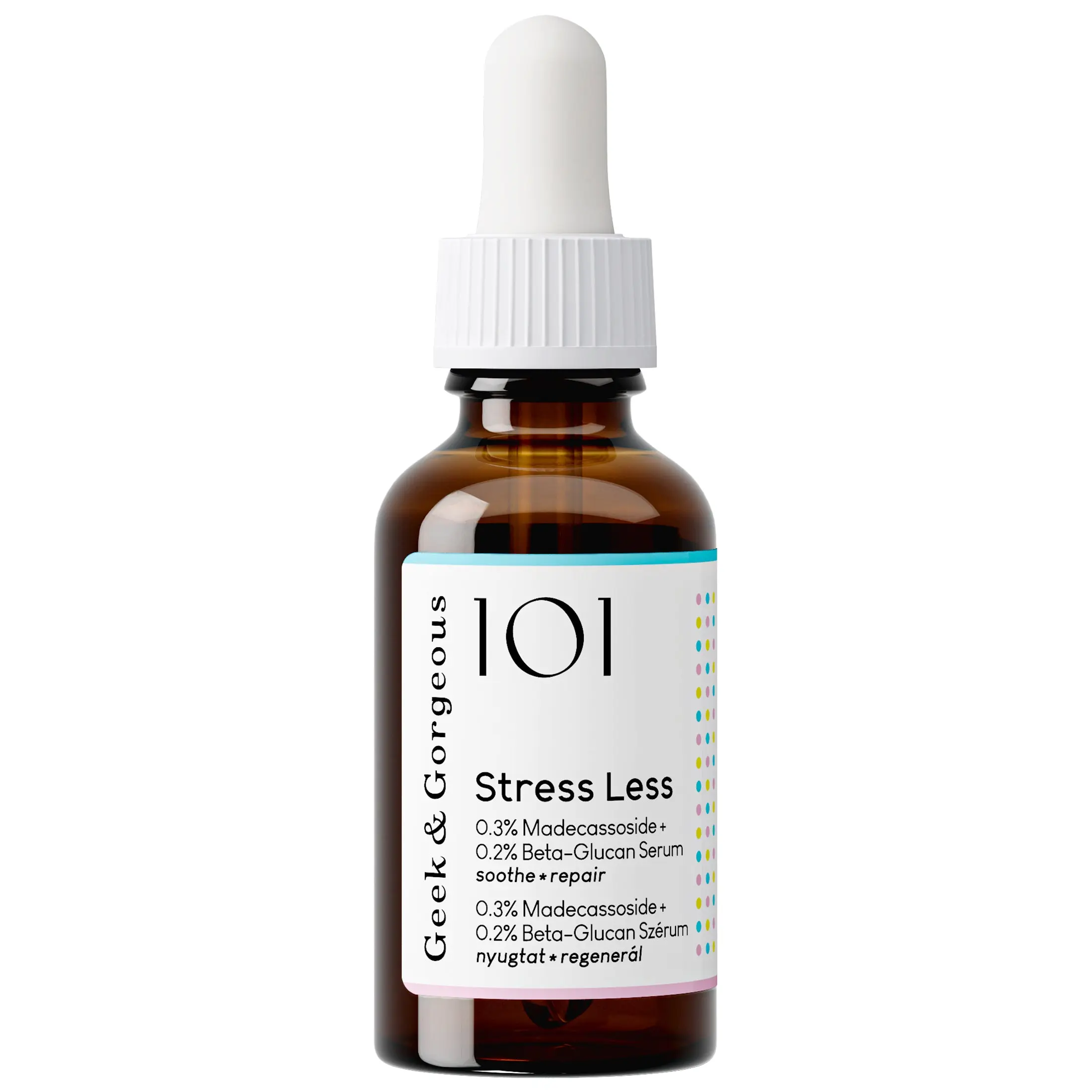GEEK & GORGEOUS Stress Less Silky Gel Serum - Barrier Repair, Soothing Face Serum with Madecassoside, Oat Beta-Glucan - Vegan, Gluten-Free for Sensitive Skin, 30ml