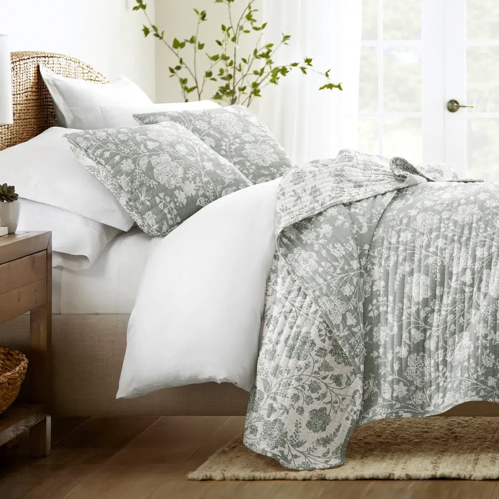 Textured Floral Reversible Quilted Coverlet Set Textured Floral Reversible Quilted Coverlet Set