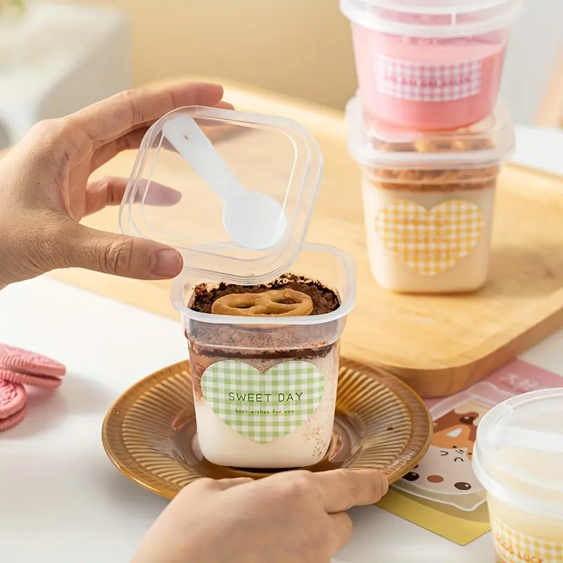 20 Sets Multifunctional Dessert Cups with Lids and Spoons - Sturdy, Clear, and Reusable Snack Containers for Hot/Cold Treats - Ideal for Parties, Picnics, and Catering - Food Storage Container