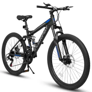 A2460 24-27 Inch Full Suspension Mountain Bike with 21 Speed Gear Shifters and Gear Indicator High Carbon Steel Frame Mechanical Disc Brakes Unisex Adult Perfect for Off Road Riding