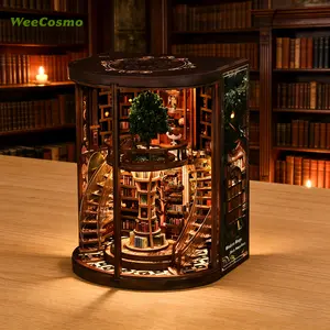 【Wisdom Rings Book Repository】Wooden Book NOOK DIY Model Kit diy kit for adults tiny builds home Vintage Abstract Renaissance Style Hand-Assembled 3D Puzzle Wooden Shelf Decoration Miniature Dollhouse Victorian Style Gift US Shipping - Handicraft