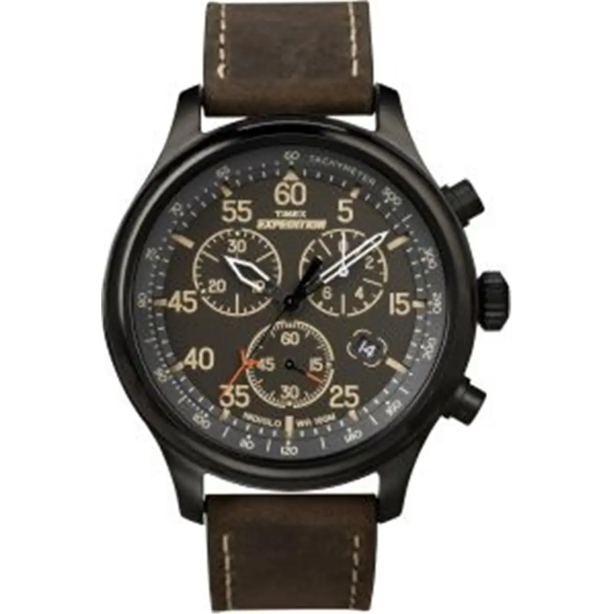 Timex T49905 Men's Expedition Rugged Field Chronograph Watch - Brown Leather Buckle Strap, Quartz Drive, Arabic Markers, Date Display, Casual Use, Chic, Round Face, Tachymeter, Battery-Powered