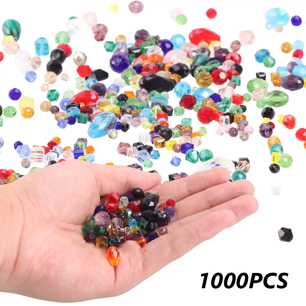 Glass Beads Kit, Beads for Threading with Container Box, Glass Beads with Hole for Craft Jewelry Making, DIY Necklaces, Bracelets, Earrings, Shape Decor Loose Rondelle Beads, Colorful Assorted Suncatcher Glass Beads, Glass Crystal Beads for Jewelry Making
