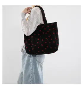 Strawberry Canvas Tote Bag - Casual Grocery Bag for Outdoor Travel with Strawberry Printed Design
