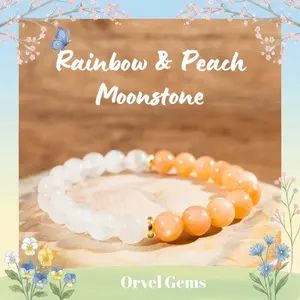 Natural Rainbow & Peach Moonstone Gemstone Bracelet – Divine Feminine & New Beginnings | Premium Crystal Jewelry for Self-Care, Meditation & Yoga | Thoughtful Gift for Her, Perfect for Mother’s Day