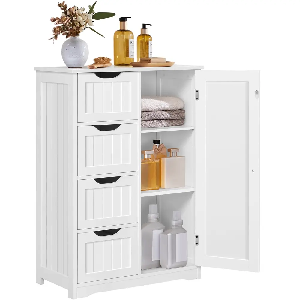 Yaheetech Sturdy MDF Wooden Drawer Chest Dresser - 4-Drawer, 1-Cupboard, Waterproof Finish, Beadboard Design, Adjustable Storage, Freestanding Cabinet for Organization, Entryway, Bathroom Decor